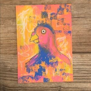 Maximalist Pigeon Neon Bird Painting - Original Art - Weird Art